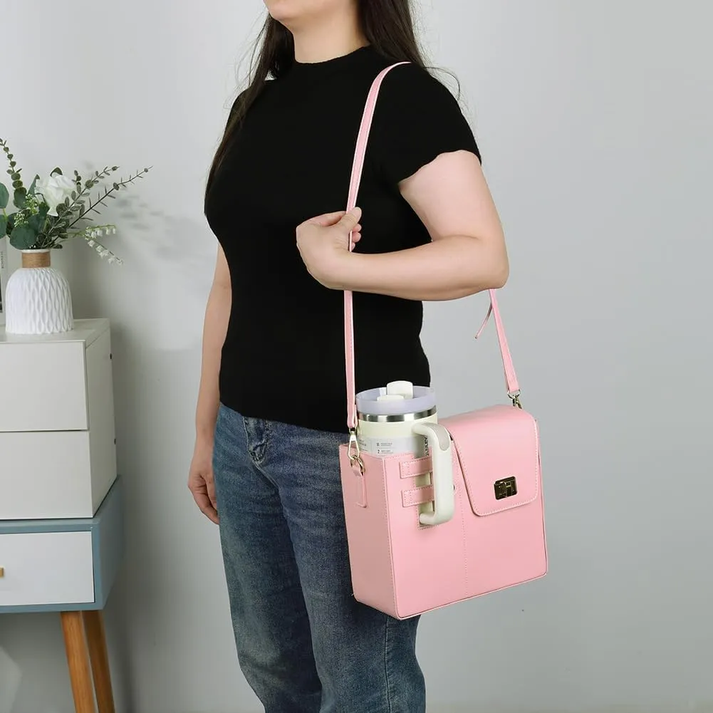 Water Cup Holder Bag Crossbody Water Bottle Bags for Women Leather Water Bottle Carrier Bag