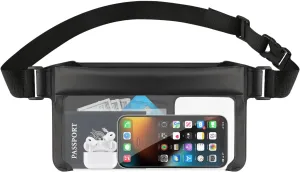 Waterproof Bag Fanny Pack, IPX8 Phone Pouch, Transparent Touchscreen Design, Adjustable Strap (30"-43"), Crossbody/Sling Waist Bag for Swimming, kayaking, Travel, Beach (Fits All Phones)
