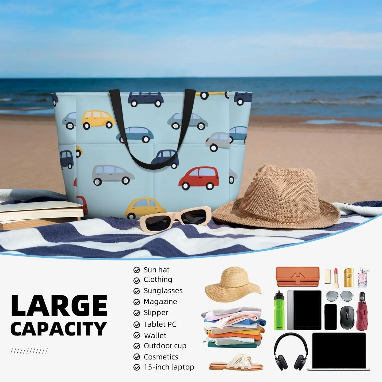 Waterproof Beach Bag for Women Sandproof Beach Tote Bags Large Capacity Swim Pool Bag Foldable Travel Duffel Bags