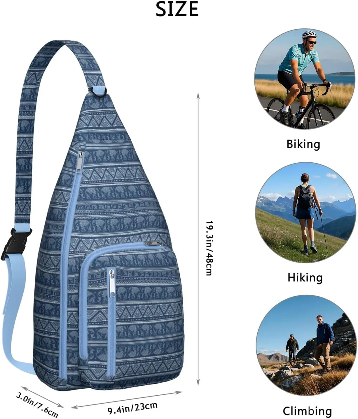 Waterproof Boho Sling Bag Backpack for Men Women Vintage Crossbody Daypack Adjustable Shoulder Chest Bag for Hiking Travel