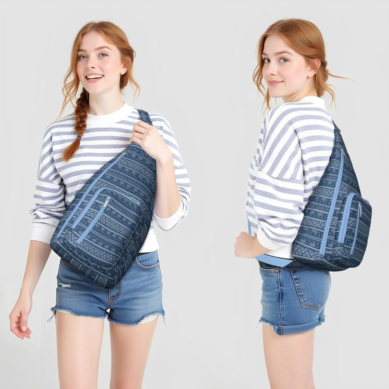 Waterproof Boho Sling Bag Backpack for Men Women Vintage Crossbody Daypack Adjustable Shoulder Chest Bag for Hiking Travel