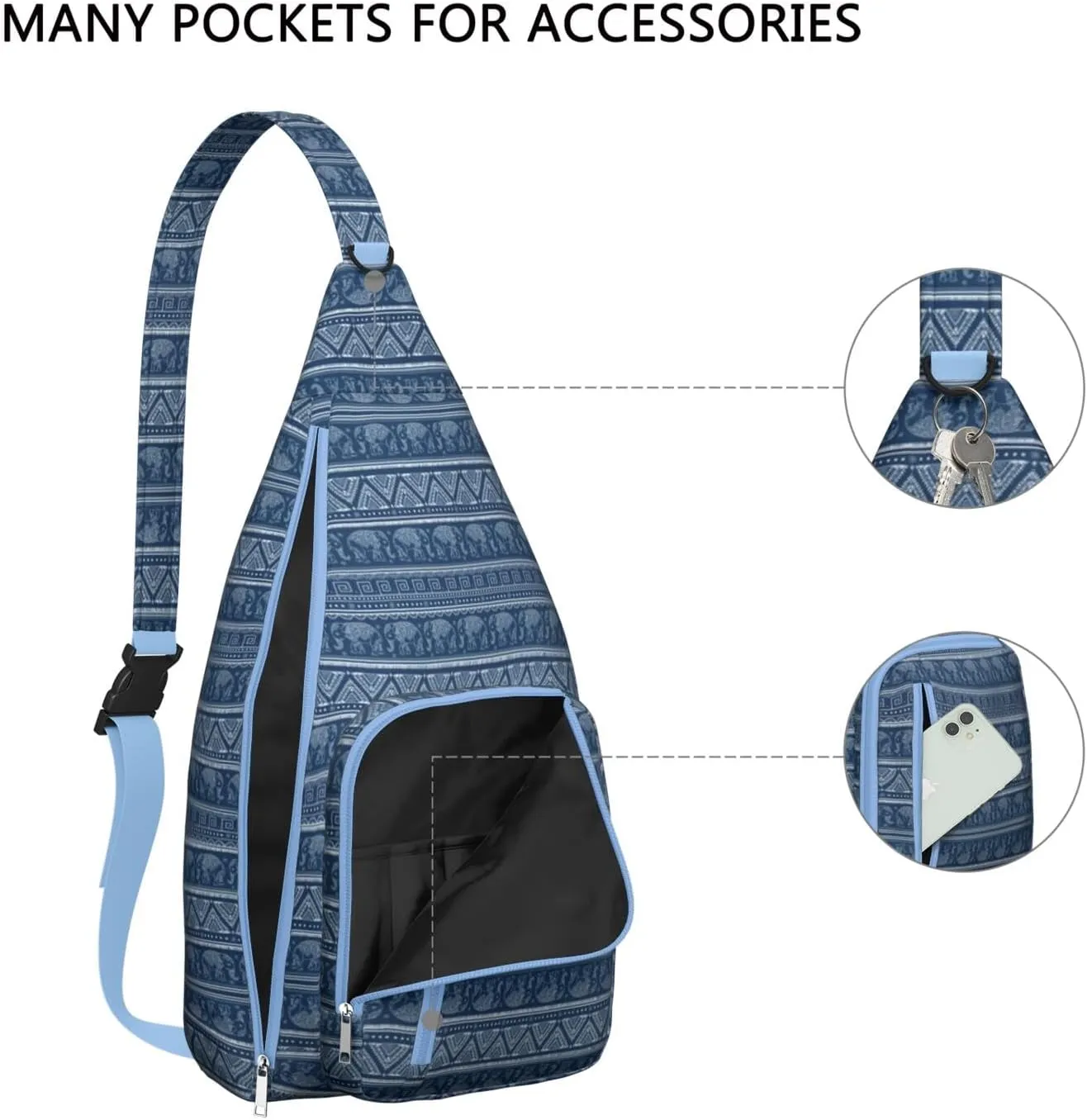 Waterproof Boho Sling Bag Backpack for Men Women Vintage Crossbody Daypack Adjustable Shoulder Chest Bag for Hiking Travel