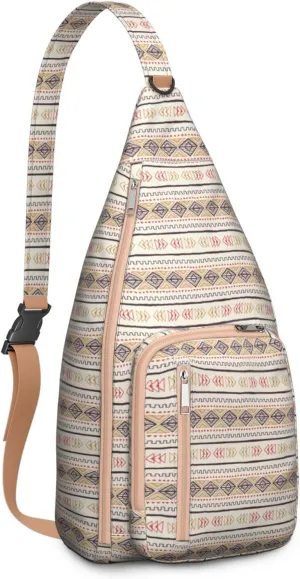 Waterproof Boho Sling Bag Backpack for Men Women Vintage Crossbody Daypack Adjustable Shoulder Chest Bag for Hiking Travel