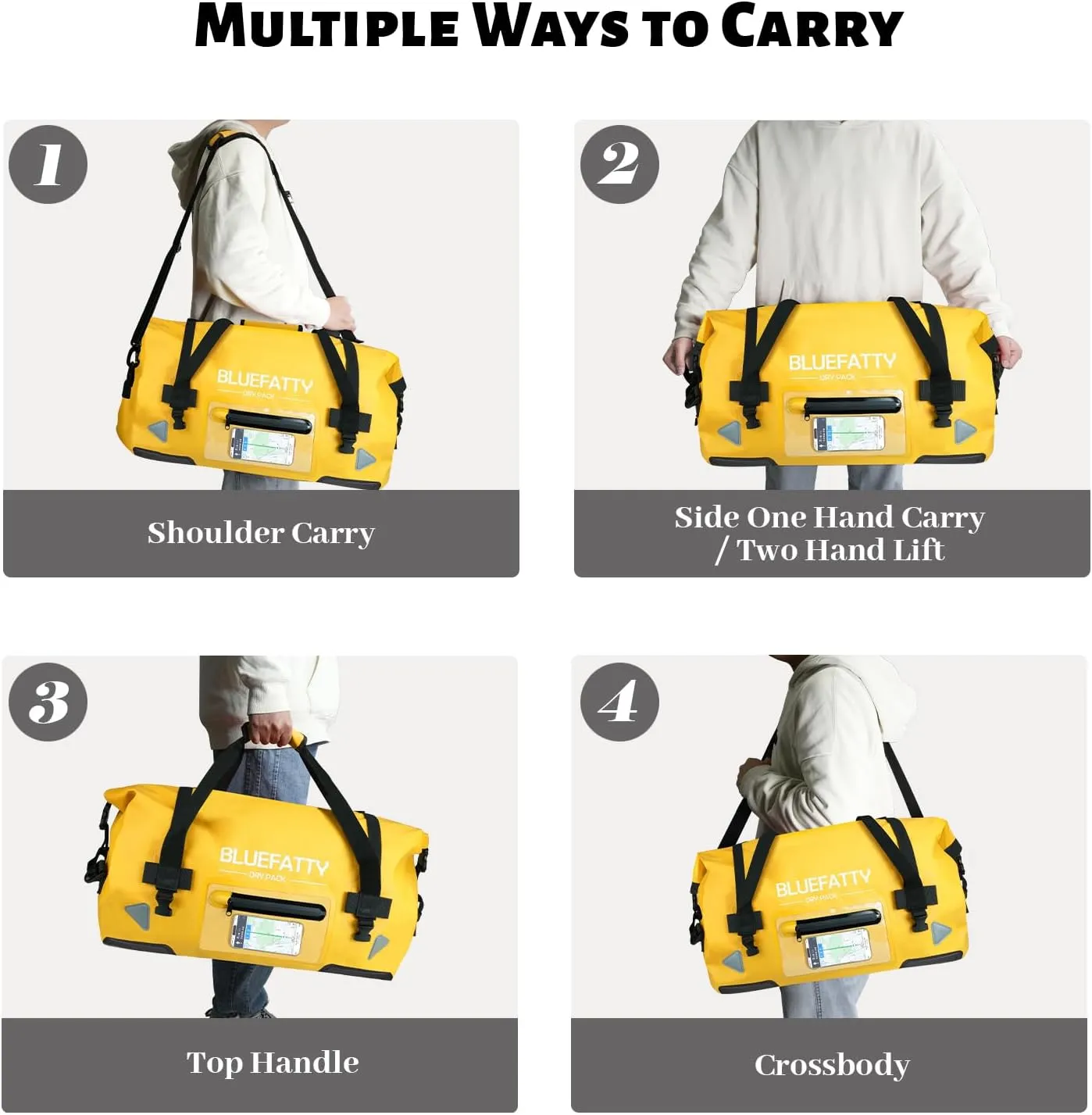 Waterproof Motorcycle Duffel Bag Roll Top Dry Duffel Bag with Quick-fixed Straps for Rafting, Boating, Kayaking, Travel, 50L(Yellow)