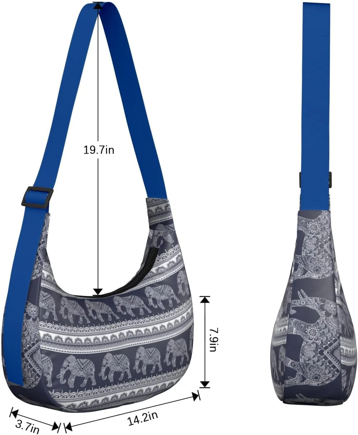Waterproof Nylon Crescent Sling Crossbody Bag Casual Boho Elephant Shoulder Bag with Adjustable Strap for Work Travel