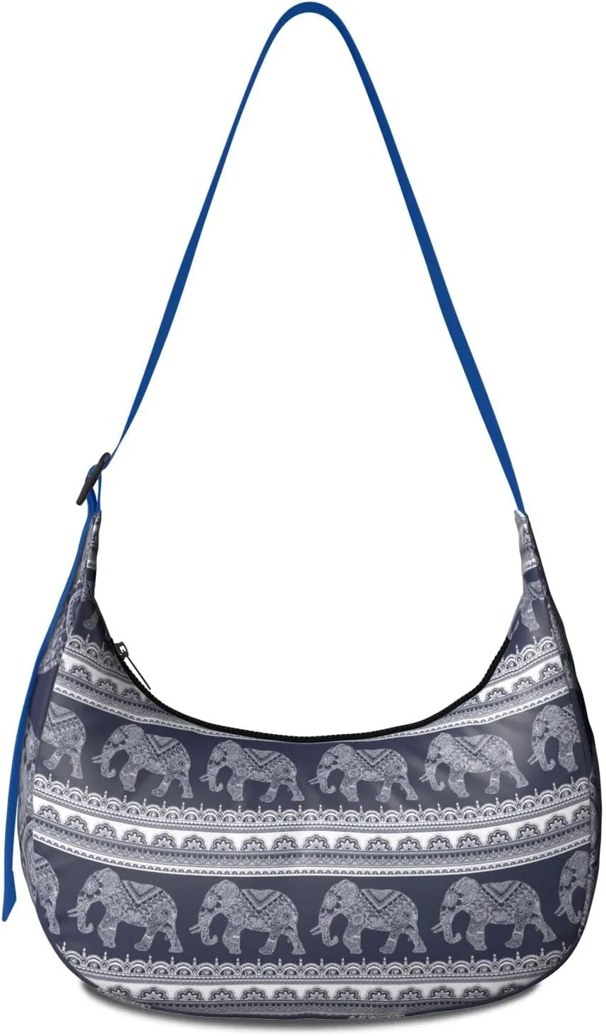 Waterproof Nylon Crescent Sling Crossbody Bag Casual Boho Elephant Shoulder Bag with Adjustable Strap for Work Travel