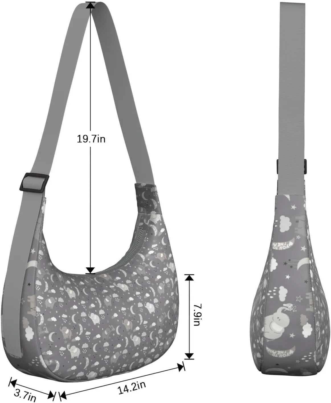 Waterproof Nylon Crescent Sling Crossbody Bag Casual Boho Elephant Shoulder Bag with Adjustable Strap for Work Travel