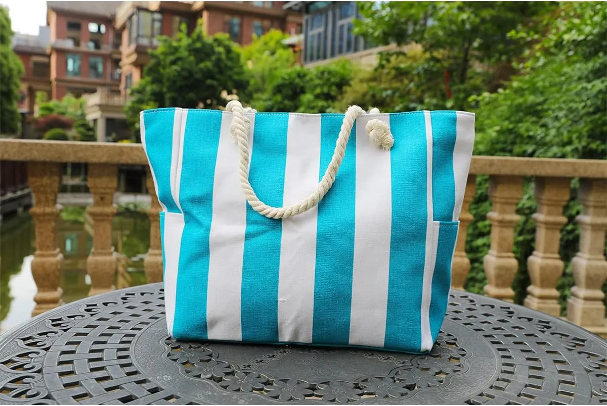 We We Large Beach Tote bag for Women Canvas Straw Tavel Tote Bag Waterproof Shoulder Bag Handbag for Gym Swim