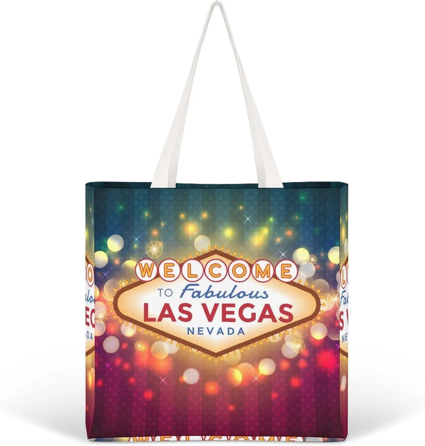 Welcome Las Vegas Fashion Women Handbags Full Printed Shopping Canvas Tote Bag For Work Travel