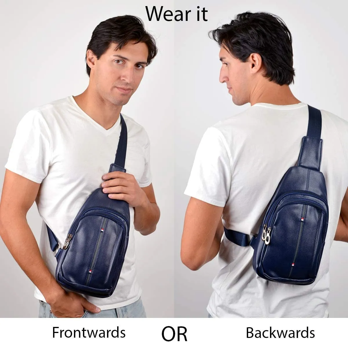 WESTEND Crossbody Leather Sling Bag Backpack with Adjustable Strap - Navy Leather