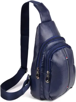 WESTEND Crossbody Leather Sling Bag Backpack with Adjustable Strap - Navy Leather