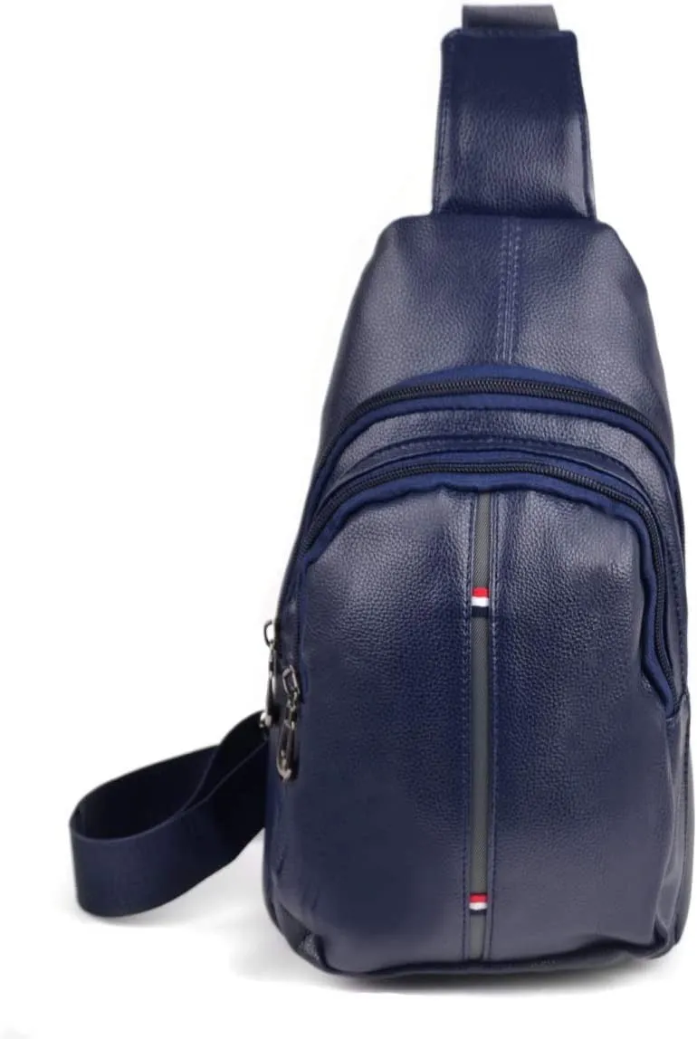 WESTEND Crossbody Leather Sling Bag Backpack with Adjustable Strap - Navy Leather