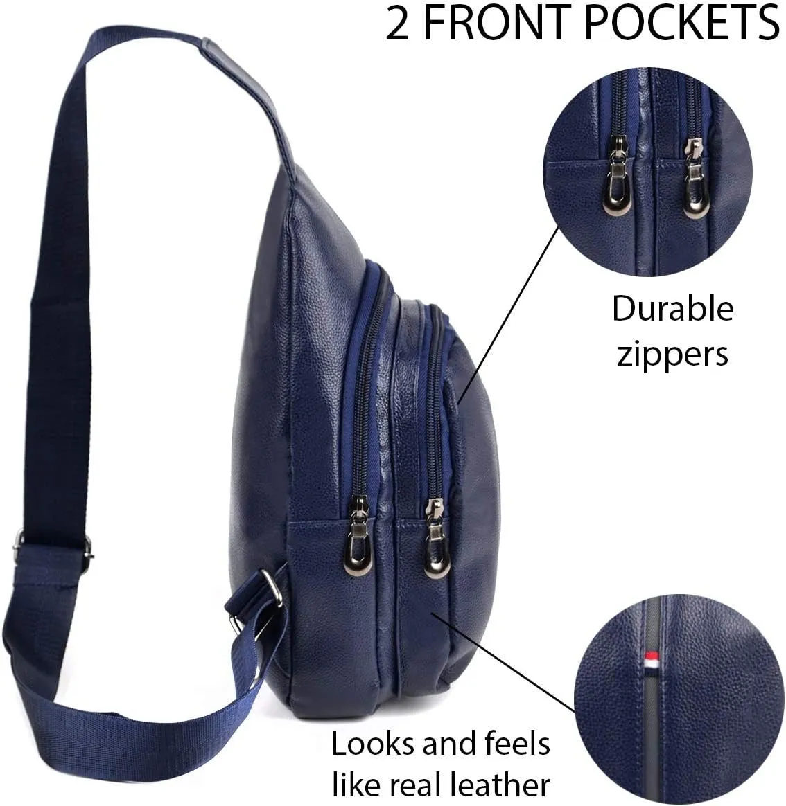 WESTEND Crossbody Leather Sling Bag Backpack with Adjustable Strap - Navy Leather