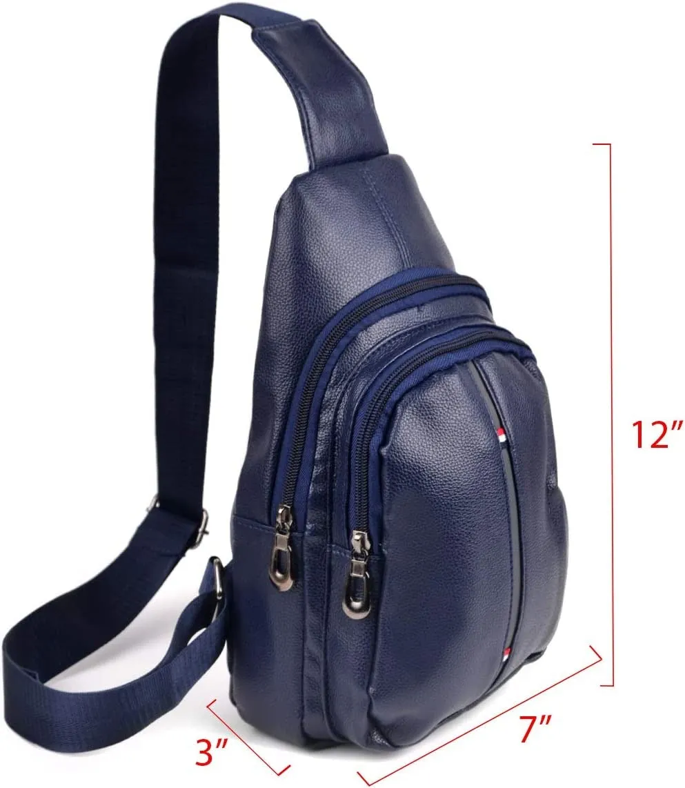 WESTEND Crossbody Leather Sling Bag Backpack with Adjustable Strap - Navy Leather