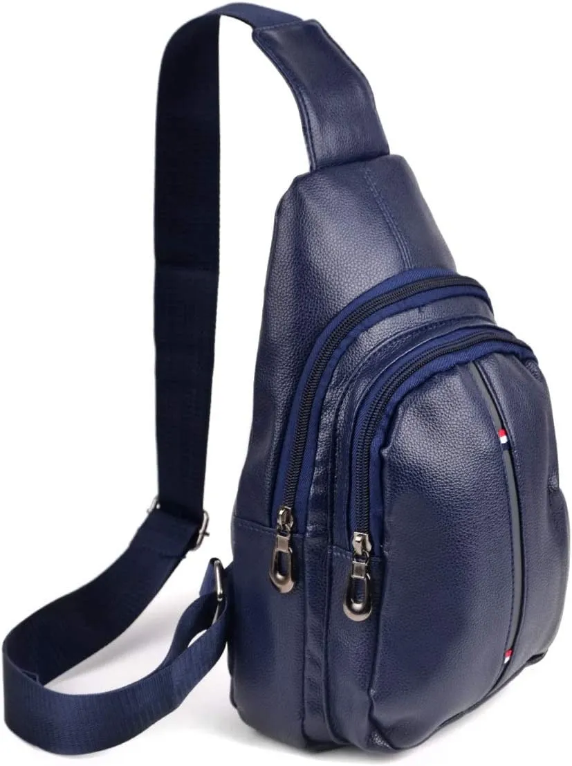 WESTEND Crossbody Leather Sling Bag Backpack with Adjustable Strap - Navy Leather