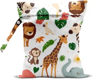 Wet Bag for Swimsuit Travel Pool Baby Cloth Diapers Dirty Yoga Gym Clothes Beach Bags Summer Gifts for Women Men Beach Vacation Essentials Jungle Animals Waterproof Wet Dry Bag Travel Laundry Bags