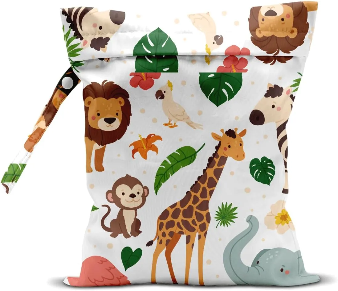 Wet Bag for Swimsuit Travel Pool Baby Cloth Diapers Dirty Yoga Gym Clothes Beach Bags Summer Gifts for Women Men Beach Vacation Essentials Jungle Animals Waterproof Wet Dry Bag Travel Laundry Bags