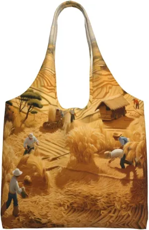wheat harvest Printed single-shoulder canvas bag, large-capacity grocery shopping bag, light and easy to carry