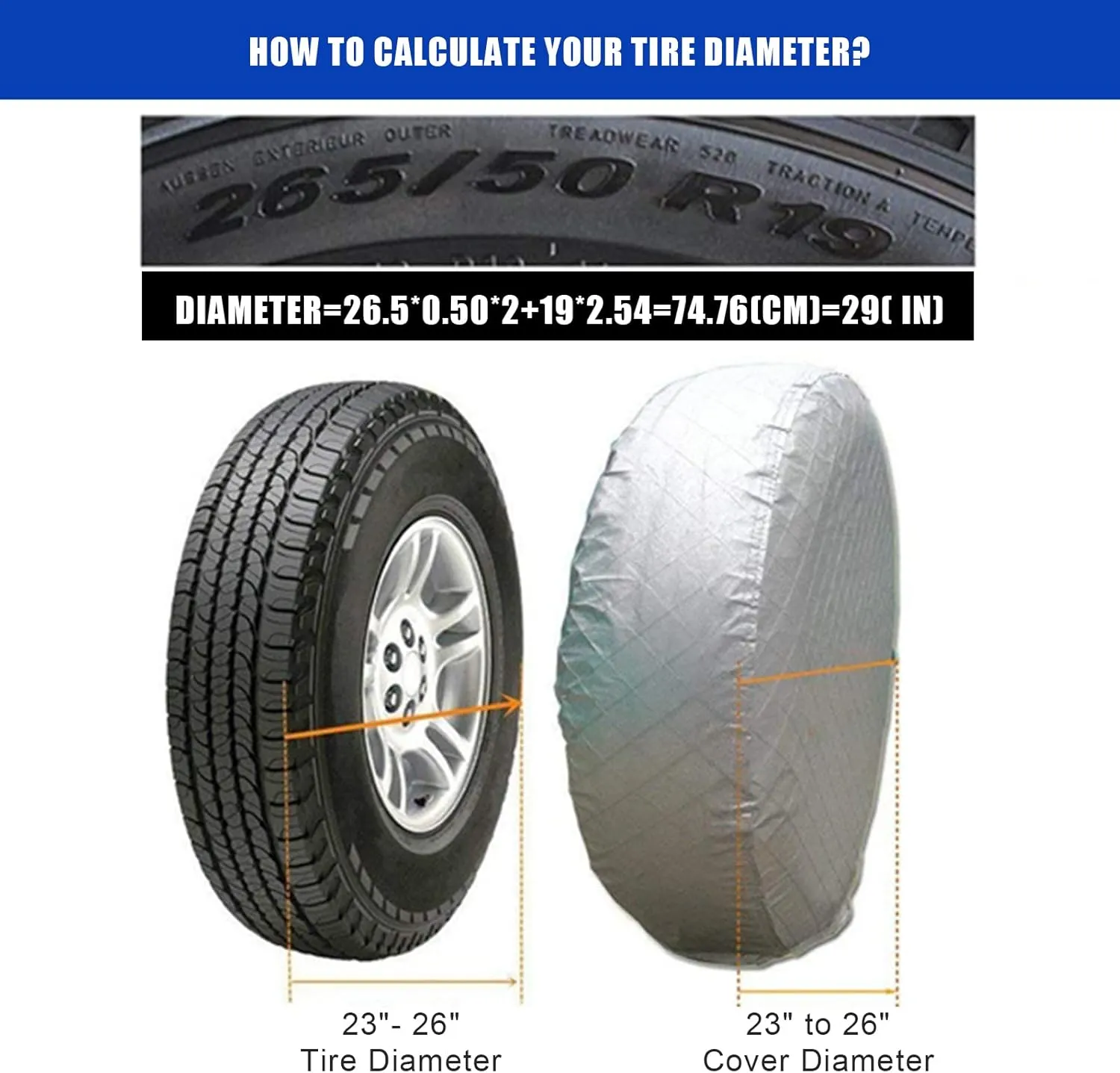 Wheels Protector Bag RV Tire Covers Waterproof Oxford Travel Trailer Camper Truck SUV Motorhome Waterproof Wheel Cover Sunproof Aluminum Film,4Pack for 23-26 inch Tires