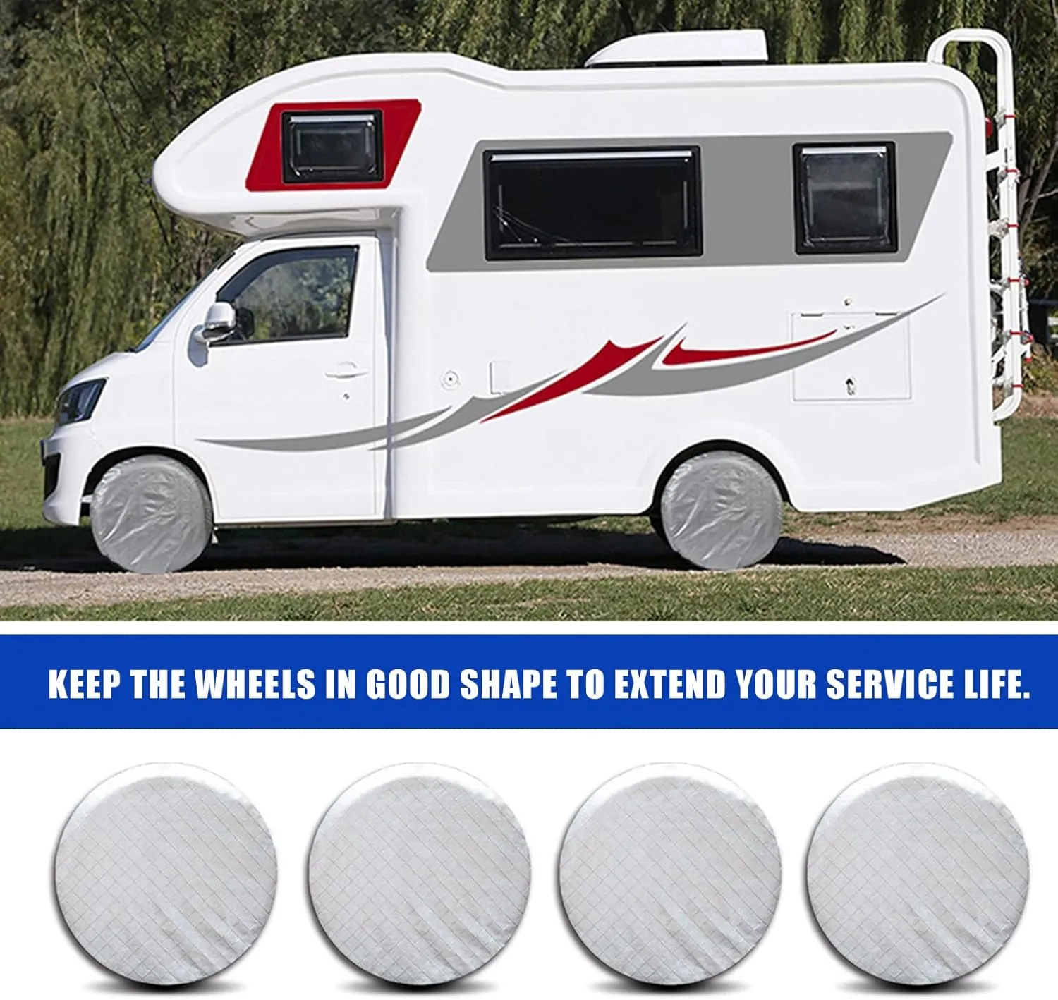 Wheels Protector Bag RV Tire Covers Waterproof Oxford Travel Trailer Camper Truck SUV Motorhome Waterproof Wheel Cover Sunproof Aluminum Film,4Pack for 23-26 inch Tires