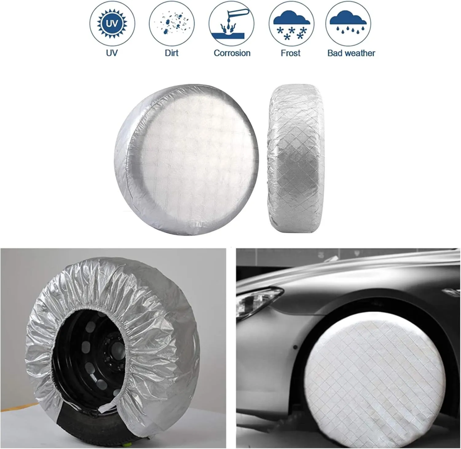 Wheels Protector Bag RV Tire Covers Waterproof Oxford Travel Trailer Camper Truck SUV Motorhome Waterproof Wheel Cover Sunproof Aluminum Film,4Pack for 23-26 inch Tires