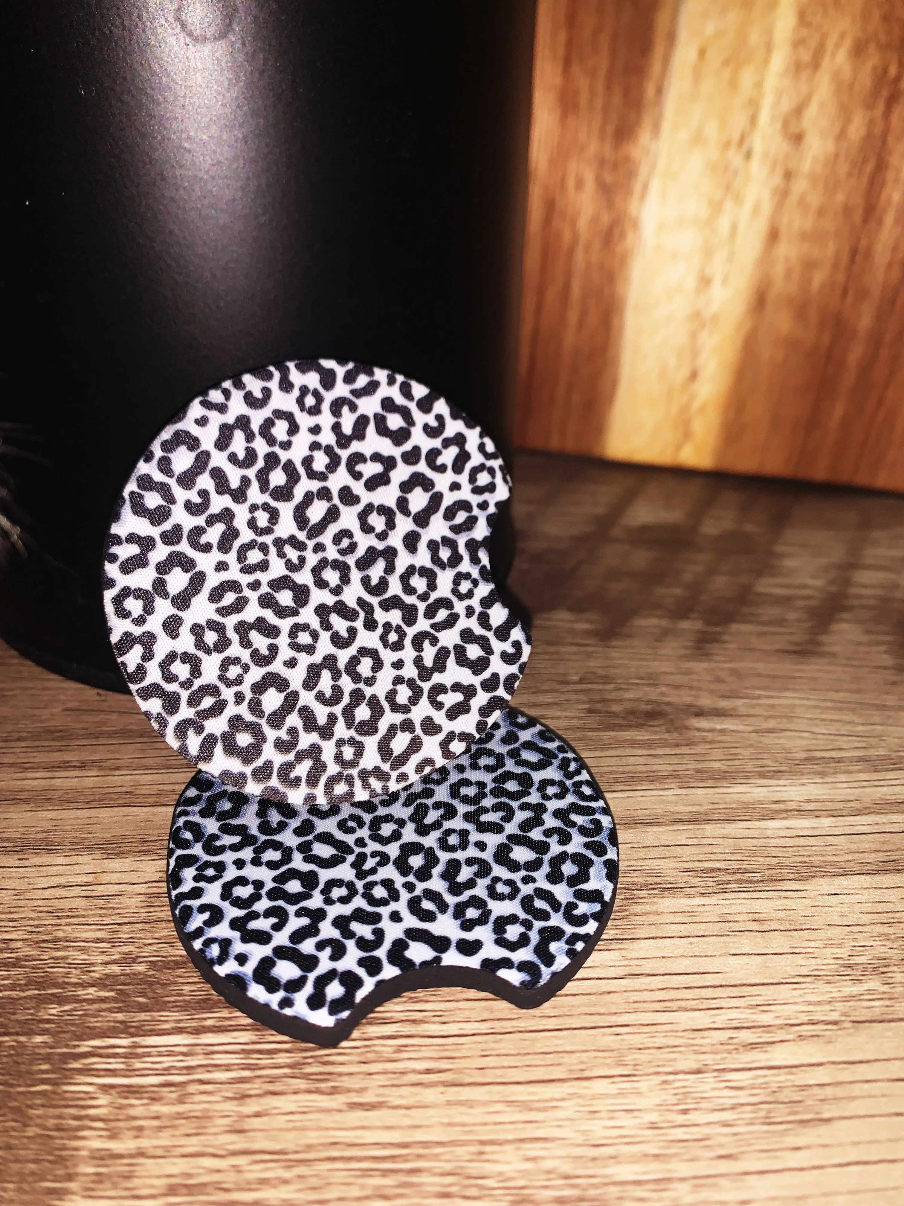White Leopard Car Coasters