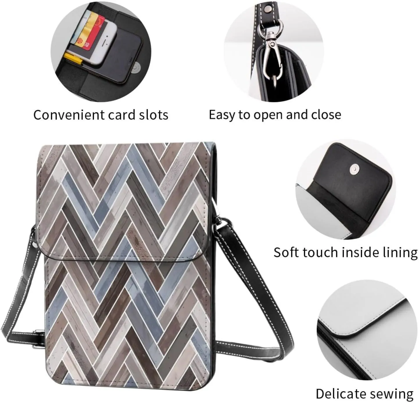 White lines compose mountains Leather Crossbody Phone Purse for Women Cute Wallet Bags Lightweight Mini Sling Bag