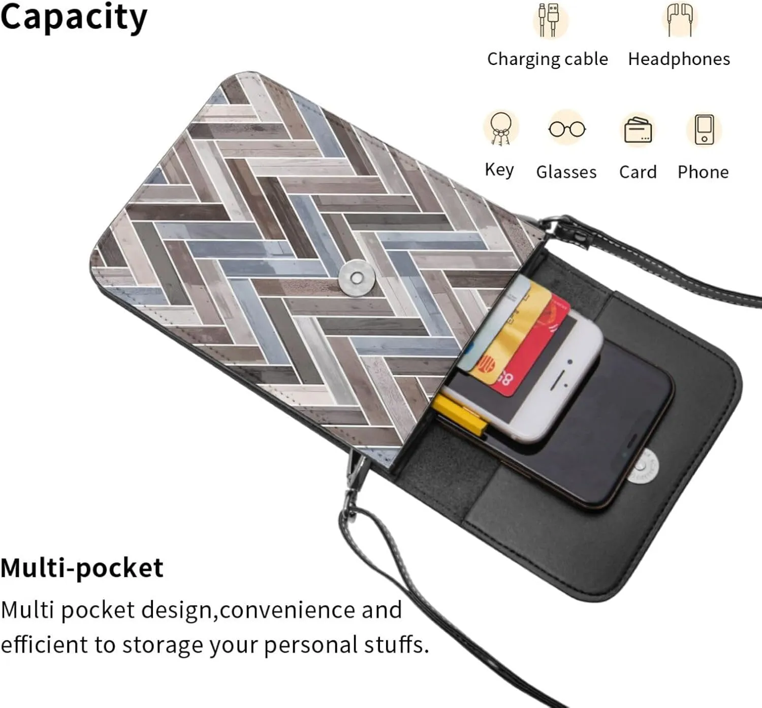White lines compose mountains Leather Crossbody Phone Purse for Women Cute Wallet Bags Lightweight Mini Sling Bag