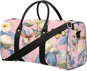 White Rose Printed Travel Duffel Bag for Women Men Waterproof Foldable Overnight Weekender Bag Large Capacity Sports Gym Bag