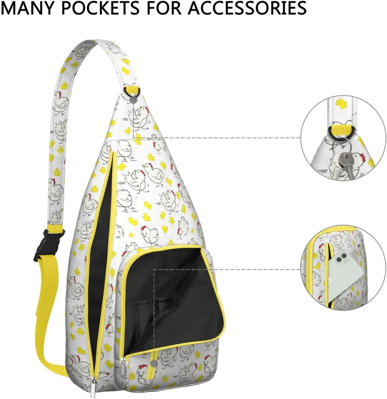 White Yard Rooster Baby Crossbody Bag Daypack for Women Men Lightweight Waterproof Sling Bag Backpack Hiking Cycling