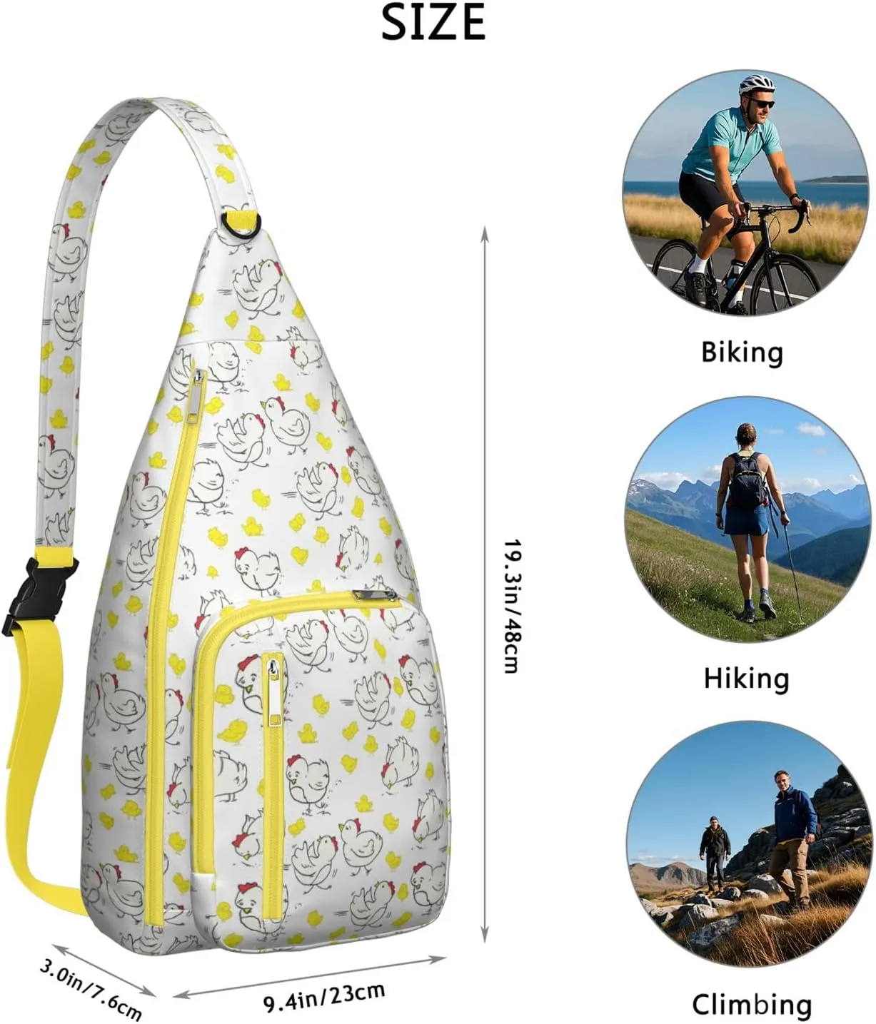 White Yard Rooster Baby Crossbody Bag Daypack for Women Men Lightweight Waterproof Sling Bag Backpack Hiking Cycling