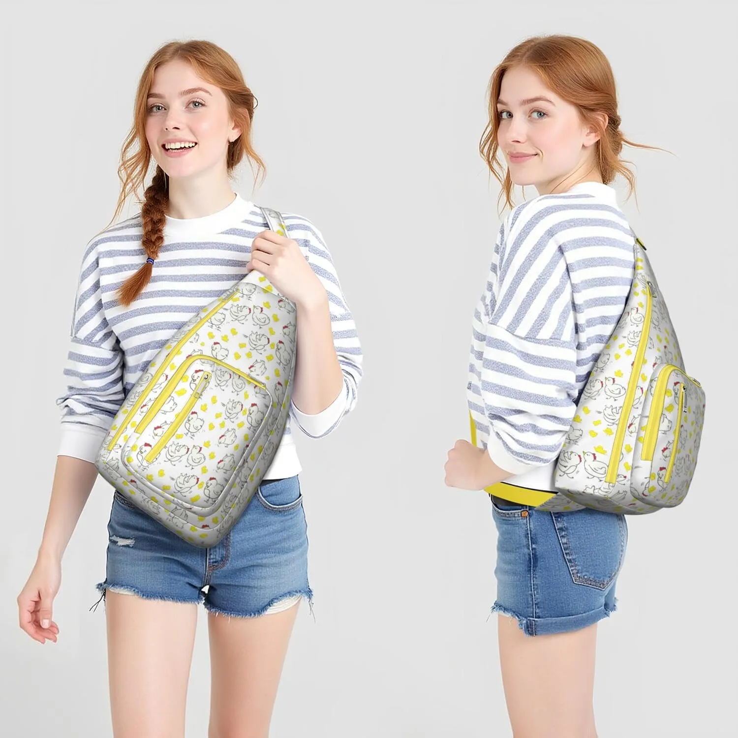 White Yard Rooster Baby Crossbody Bag Daypack for Women Men Lightweight Waterproof Sling Bag Backpack Hiking Cycling