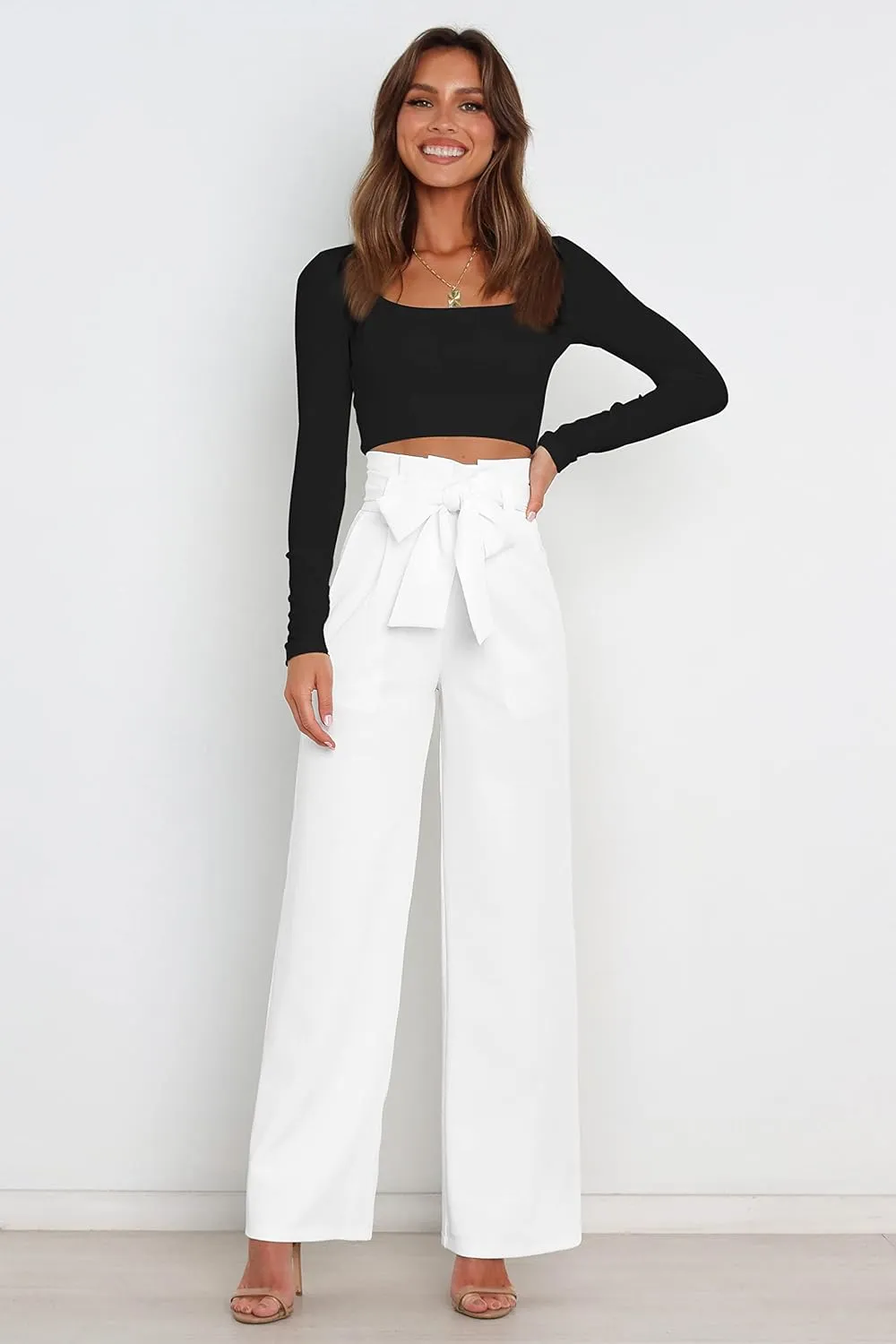 Wide Leg Dress Pants Womens Paperbag High Waisted Belted Business Casual Work Pants