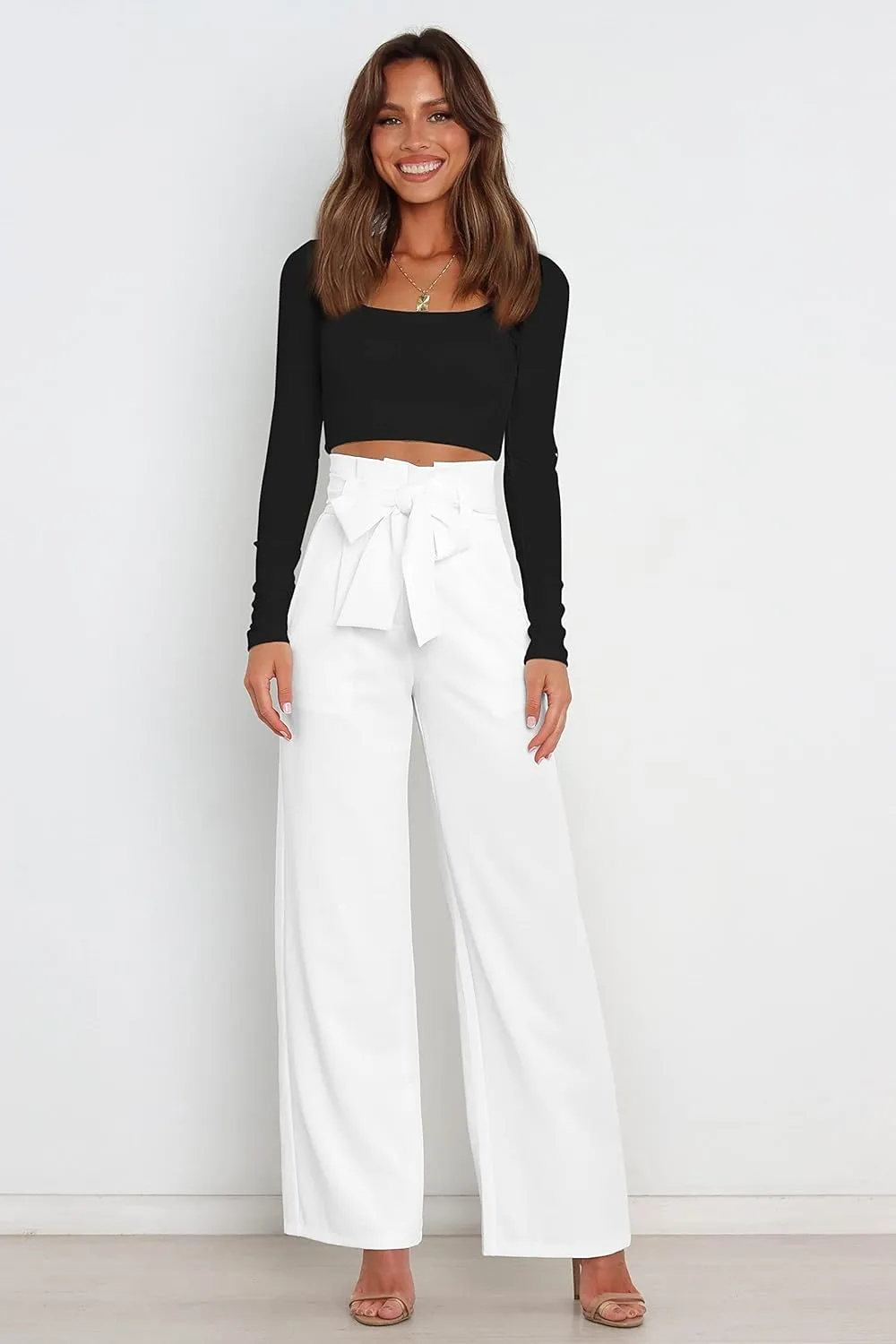 Wide Leg Dress Pants Womens Paperbag High Waisted Belted Business Casual Work Pants