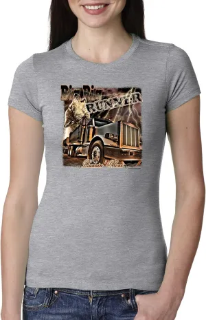 Wild Bobby Big Rig Runner Trailer Truck Runnin Alone Cars and Trucks Womens Slim Fit Junior Tee