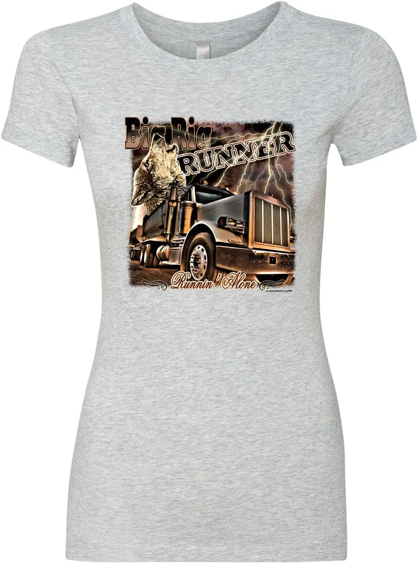 Wild Bobby Big Rig Runner Trailer Truck Runnin Alone Cars and Trucks Womens Slim Fit Junior Tee