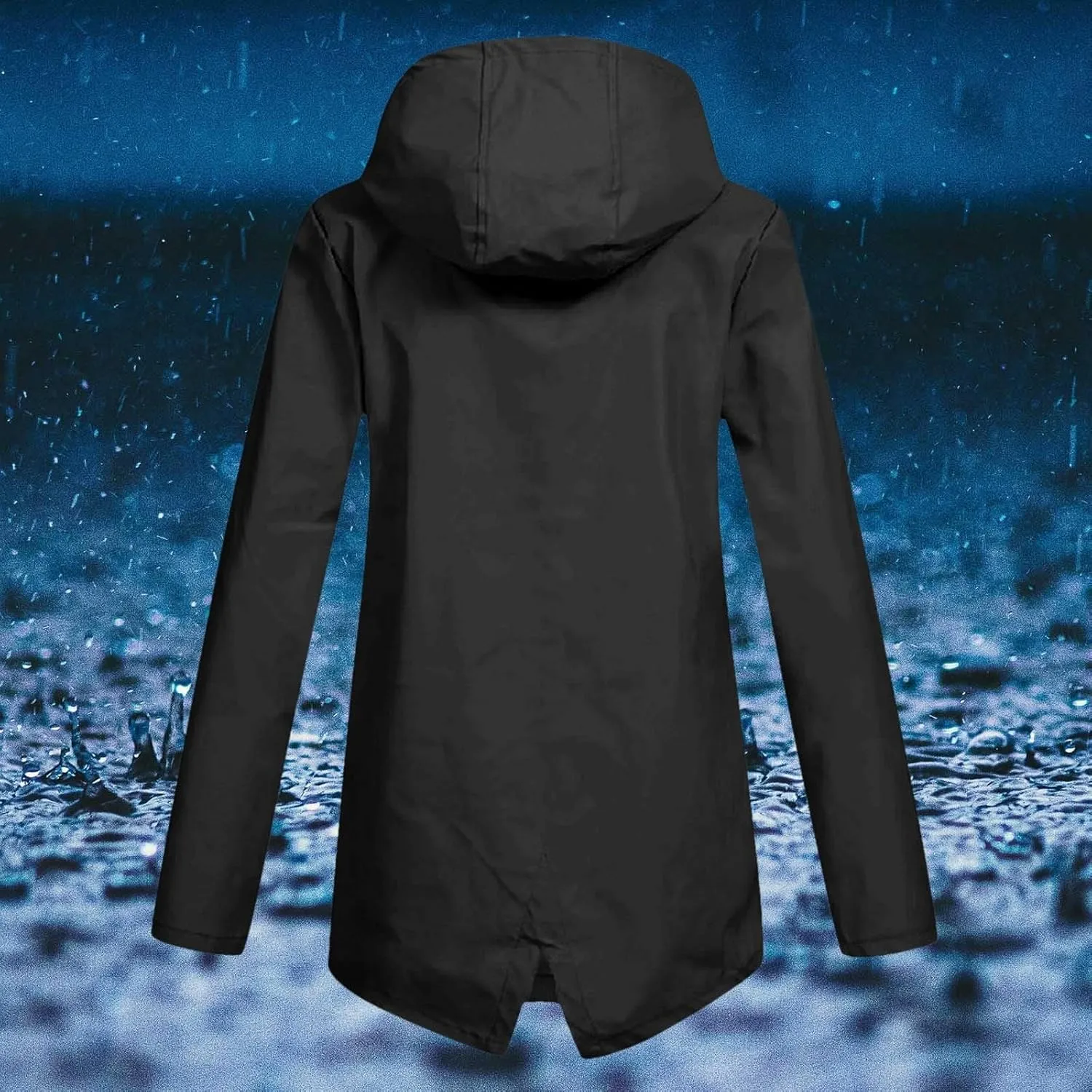 Windproof Jacket for Women Long Sleeve Raincoat Full Zip Up Button Hooded Plain Windbreaker with Pocket Rain Coat Zipper with