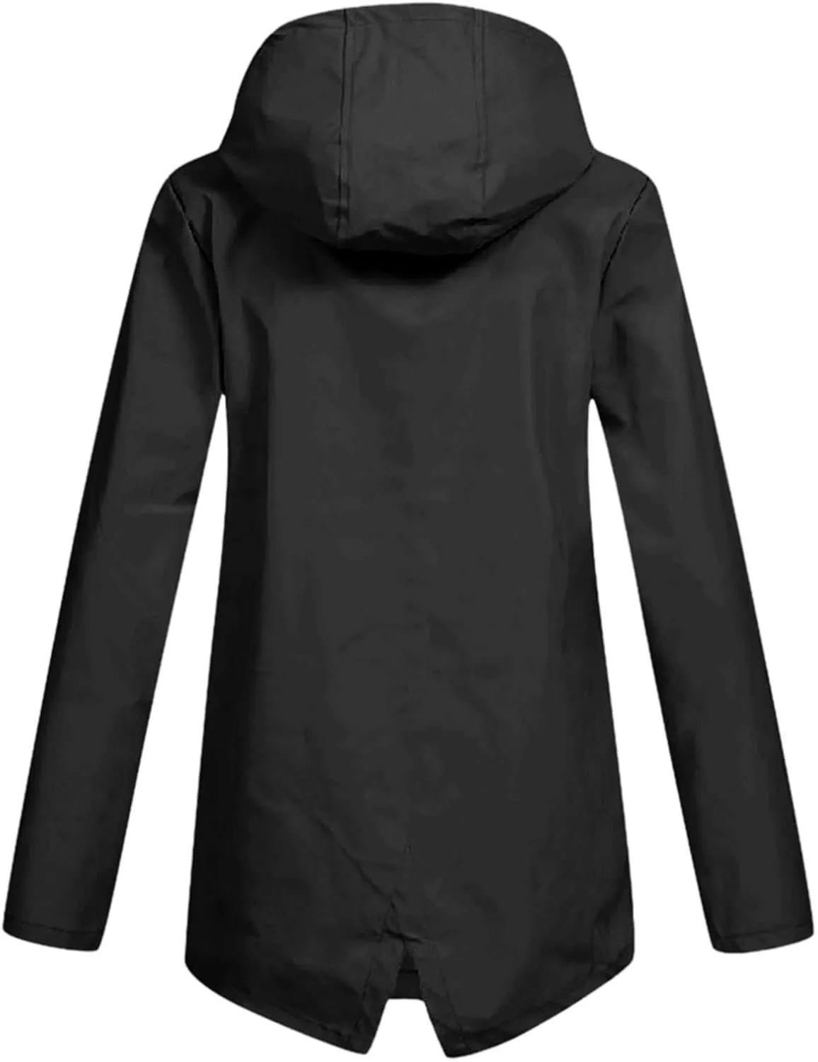 Windproof Jacket for Women Long Sleeve Raincoat Full Zip Up Button Hooded Plain Windbreaker with Pocket Rain Coat Zipper with