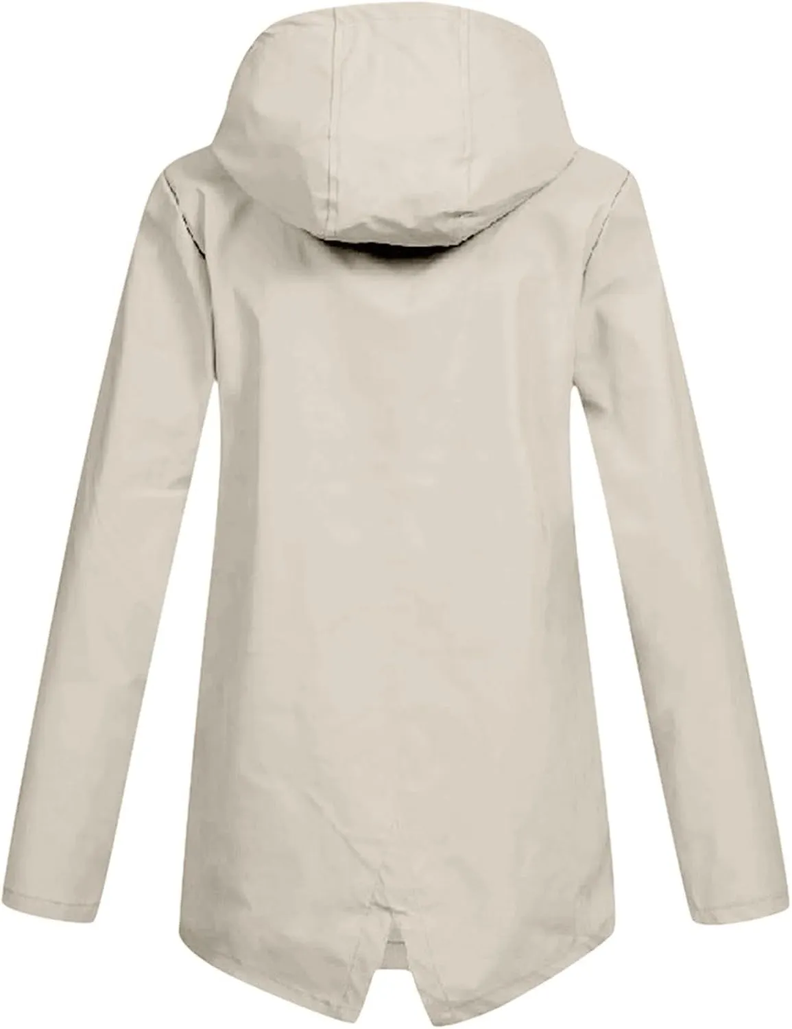 Windproof Jacket for Women Long Sleeve Raincoat Full Zip Up Button Hooded Plain Windbreaker with Pocket Rain Coat Zipper with