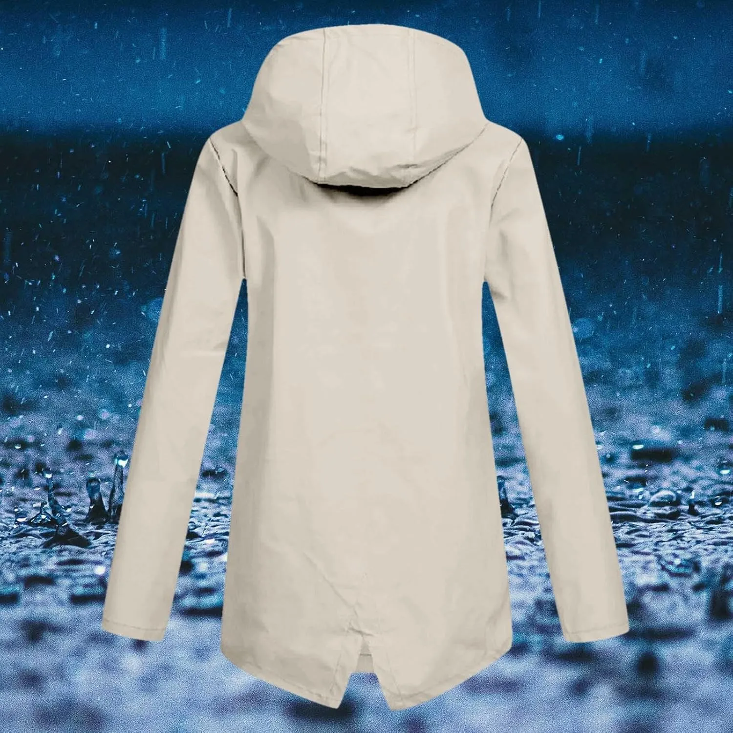 Windproof Jacket for Women Long Sleeve Raincoat Full Zip Up Button Hooded Plain Windbreaker with Pocket Rain Coat Zipper with