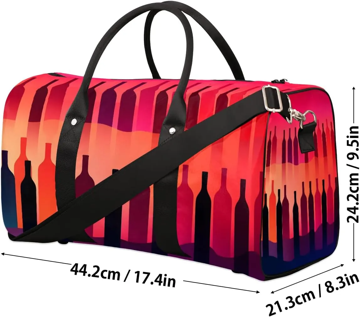 Wine Bottles Modern Travel Duffel Bag for Women Men Waterproof Foldable Overnight Weekender Bag Large Capacity Sports Gym Bag