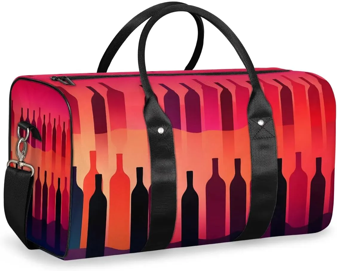 Wine Bottles Modern Travel Duffel Bag for Women Men Waterproof Foldable Overnight Weekender Bag Large Capacity Sports Gym Bag