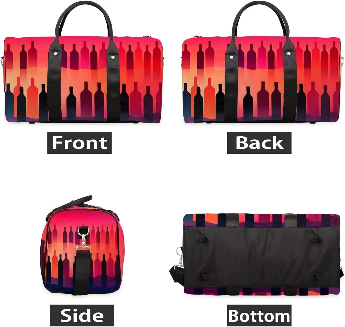 Wine Bottles Modern Travel Duffel Bag for Women Men Waterproof Foldable Overnight Weekender Bag Large Capacity Sports Gym Bag