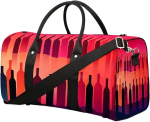 Wine Bottles Modern Travel Duffel Bag for Women Men Waterproof Foldable Overnight Weekender Bag Large Capacity Sports Gym Bag