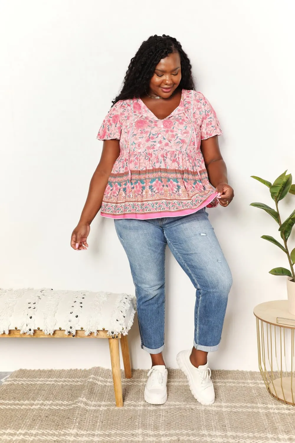 Winnie Bohemian Tie-Neck Peplum Blouse
