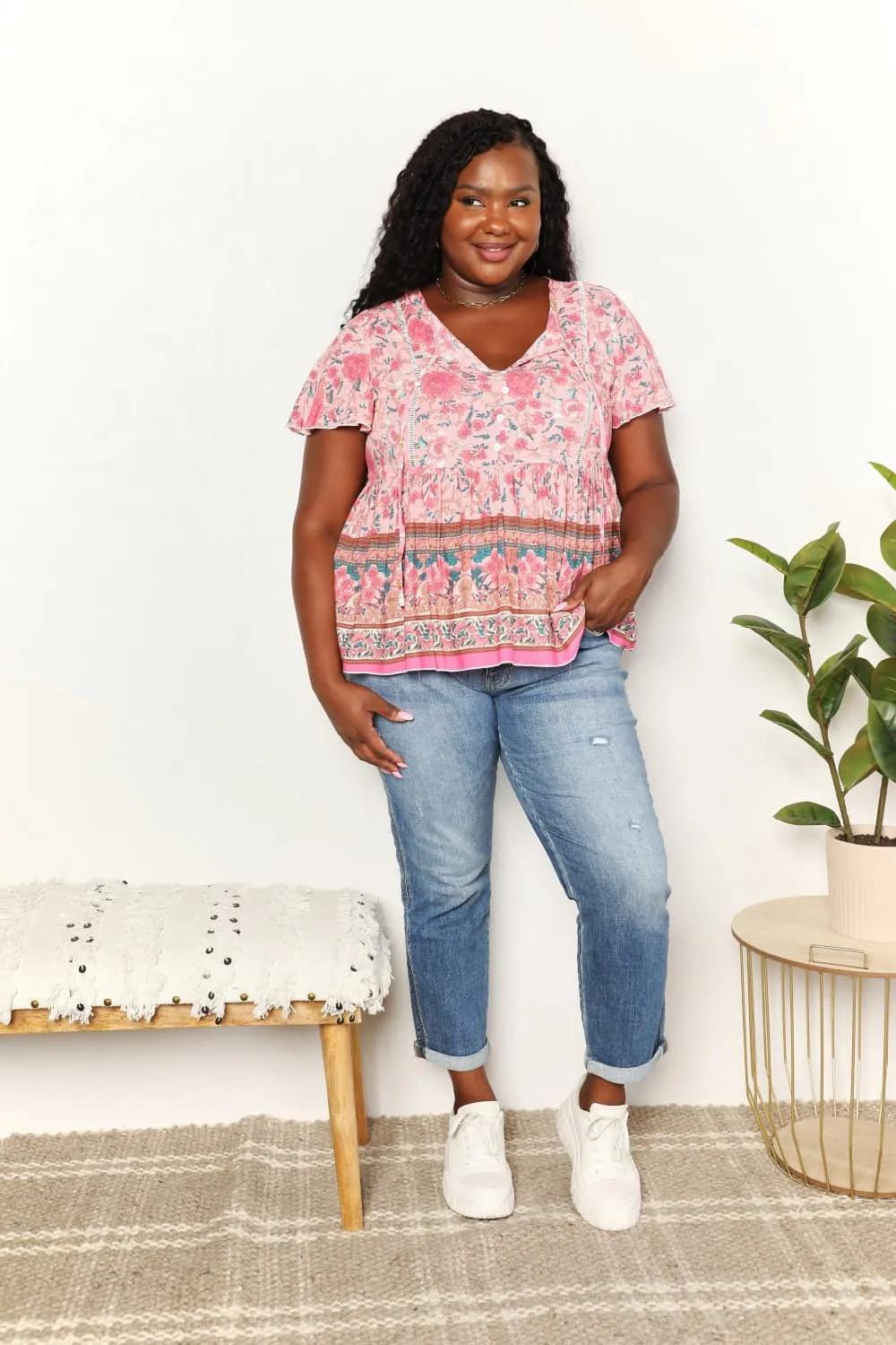 Winnie Bohemian Tie-Neck Peplum Blouse