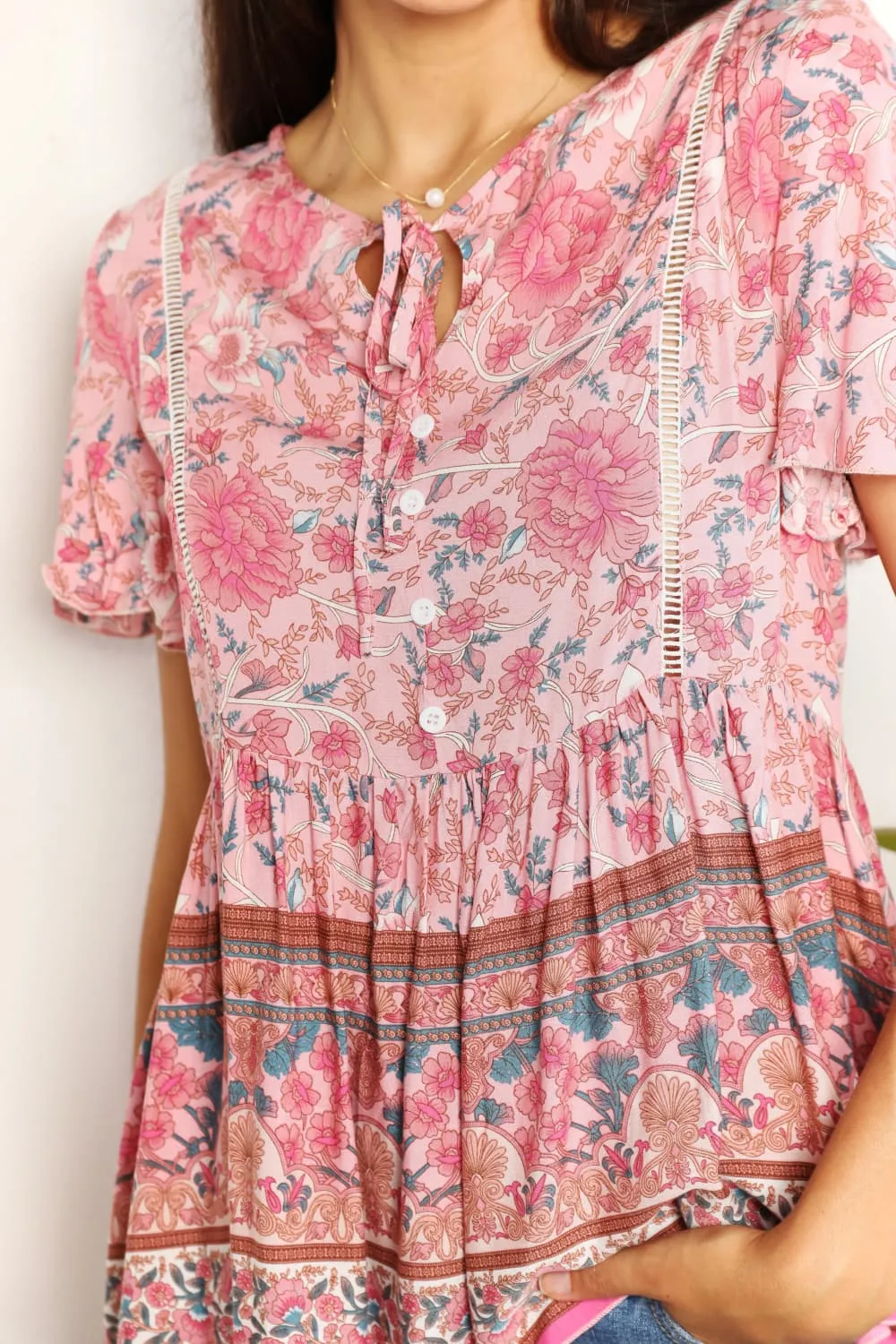 Winnie Bohemian Tie-Neck Peplum Blouse