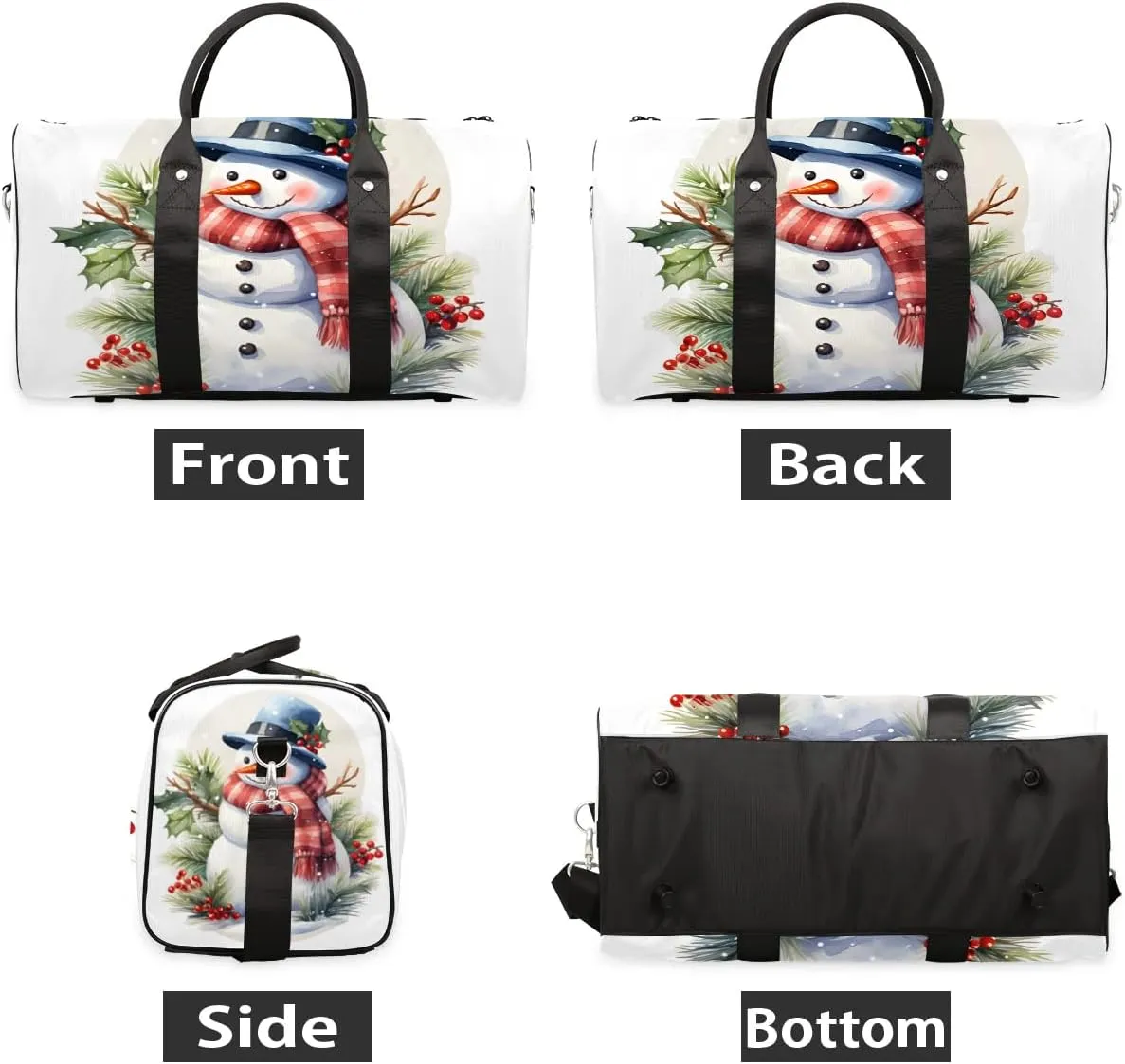 Winter Christmas Snowman Travel Duffel Bag for Women Men Waterproof Foldable Overnight Weekender Bag Large Capacity Sports Gym Bag