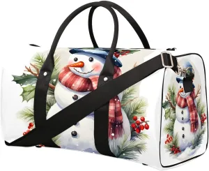 Winter Christmas Snowman Travel Duffel Bag for Women Men Waterproof Foldable Overnight Weekender Bag Large Capacity Sports Gym Bag