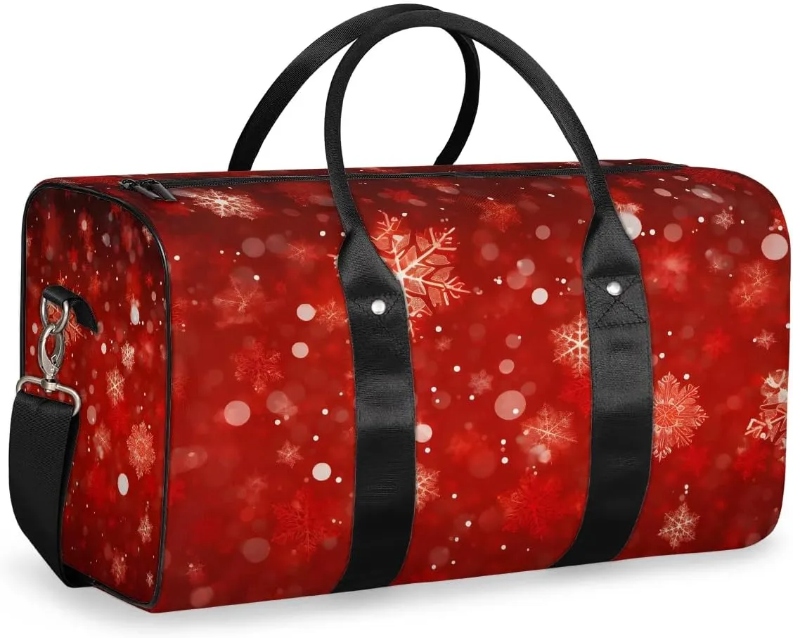 Winter Snowflakes Christmas Travel Duffel Bag for Women Men Waterproof Foldable Overnight Weekender Bag Large Capacity Sports Gym Bag